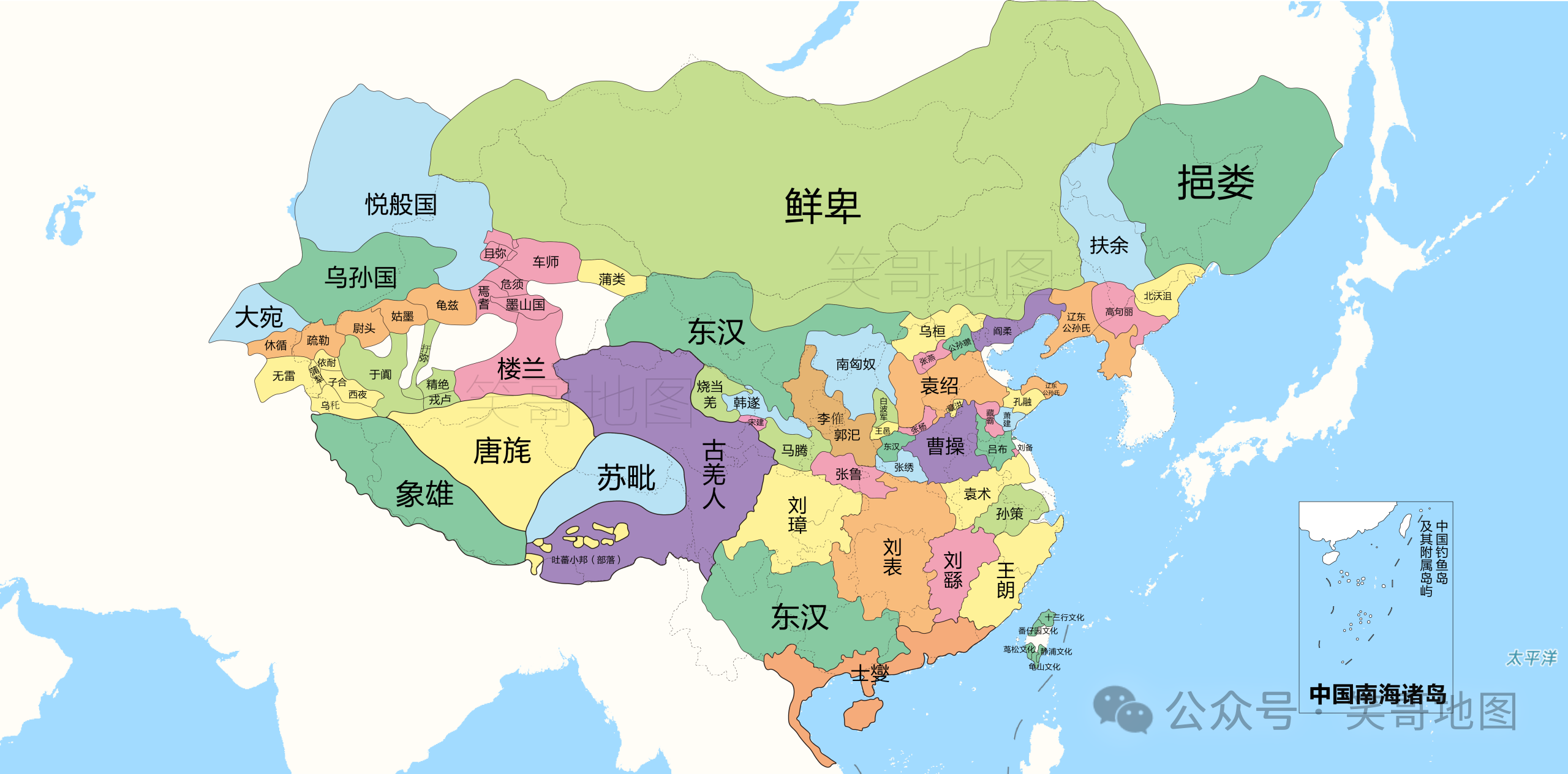 东汉末年群雄割据叠到今天中国，看看你的老家归谁管？